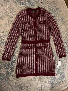 BCX Burgundy and White Tweed Button-Front Dress XL (stretchy, new, so pretty!)